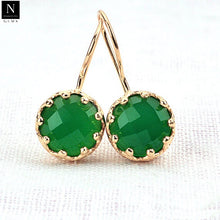 Load image into Gallery viewer, 5 Pairs Green Onyx Prong Setting Dangle Earring, Faceted Gold Plated Gemstone Earrings, Hook Earrings
