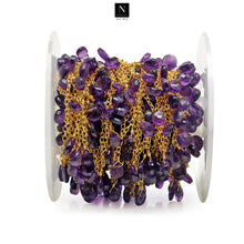Load image into Gallery viewer, Amethyst 8x5mm Cluster Rosary Chain Faceted Gold Plated Dangle Rosary 5FT
