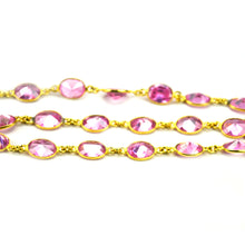 Load image into Gallery viewer, Pink Zircon Oval 7x9mm Gold Bezel Continuous Connector Chain
