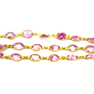 Pink Zircon Oval 7x9mm Gold Bezel Continuous Connector Chain
