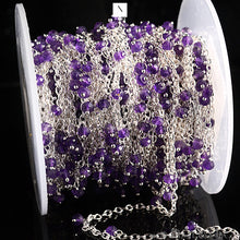 Load image into Gallery viewer, Amethyst 3-4mm Cluster Rosary Chain Faceted Silver Plated Dangle Rosary 5FT
