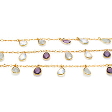 Load image into Gallery viewer, Amethyst, Opalite, White Chalcedony 8x12mm Cluster Rosary Chain Faceted Gold Plated Bezel Dangle Rosary 5FT
