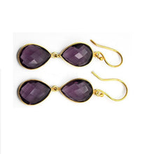 Load image into Gallery viewer, 5 Pairs Amethyst Pears Dangle Earring, Faceted Gold Plated Bezel Gemstone Earrings, Hook Earrings
