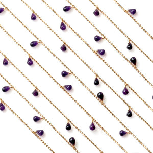 Amethyst Cabochon Drop Beads 8x6mm Gold Plated Dangle Rosary 5FT