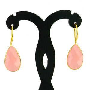 5 Pairs Rose Chalcedony Pears Dangle Earring, Faceted Gold Plated Bezel Gemstone Earrings, Hook Earrings