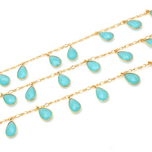Load image into Gallery viewer, Aqua Chalcedony 8x12mm Cluster Rosary Chain Faceted Gold Plated Bezel Dangle Rosary 5FT
