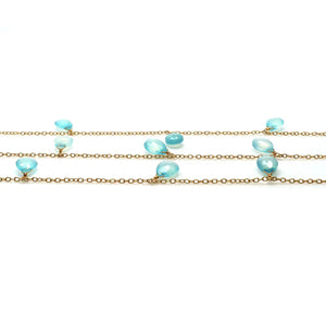 Aqua Chalcedony 8x12mm Cluster Rosary Chain Faceted Gold Plated Dangle Rosary 5FT