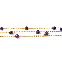 Load image into Gallery viewer, Amethyst Cabochon Drop Beads 8x6mm Gold Plated Dangle Rosary 5FT
