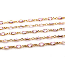 Load image into Gallery viewer, Pink Zirconia Oval 6x4mm Gold Plated Wholesale Bezel Continuous Connector Chain
