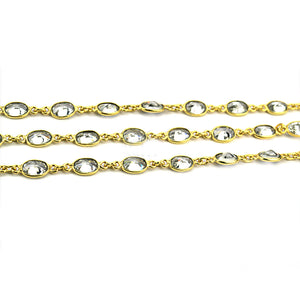 White Zircon Oval 6x4mm Gold Plated Wholesale Bezel Continuous Connector Chain
