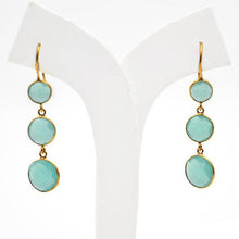 Load image into Gallery viewer, 5 Pairs Aqua Chalcedony Round Dangle Earring, Faceted Gold Plated Bezel Gemstone Earrings, Hook Earrings
