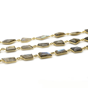 Labradorite Faceted Gold Bezel 10-15mm Continuous Connector Chain