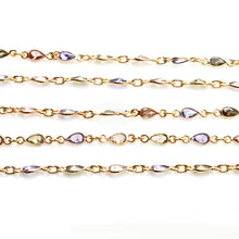 Load image into Gallery viewer, Multi Color Pear 6x4mm Gold Plated Wholesale Bezel Continuous Connector Chain
