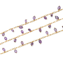 Load image into Gallery viewer, Amethyst 8x5mm Cluster Rosary Chain Faceted Gold Plated Dangle Rosary 5FT
