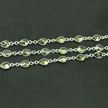 Load image into Gallery viewer, Olive Green Pear 6-4mm Silver Plated Wholesale Bezel Continuous Connector Chain
