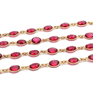 Pink Tourmaline Oval 7x5mm Gold Plated Wholesale Bezel Continuous Connector Chain