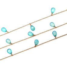 Load image into Gallery viewer, Aqua Chalcedony 8x12mm Cluster Rosary Chain Faceted Gold Plated Dangle Rosary 5FT
