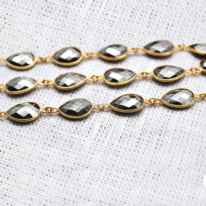 Pyrite Faceted Pears Gold Bezel 14x10mm Continuous Connector Chain