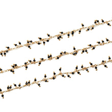 Load image into Gallery viewer, Black Spinel &amp; Crystal 1.5-2mm Cluster Rosary Chain Faceted Gold Plated Dangle Rosary 5FT
