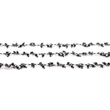 Load image into Gallery viewer, Black Spinel &amp; Crystal 1.5-2mm Cluster Rosary Chain Faceted Oxidized Dangle Rosary 5FT
