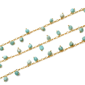 Amazonite 8x5mm Cluster Rosary Chain Faceted Gold Plated Dangle Rosary 5FT
