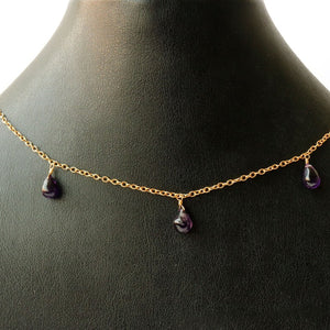 Amethyst Cabochon Drop Beads 8x6mm Gold Plated Dangle Rosary 5FT
