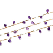Load image into Gallery viewer, Amethyst 10x6mm Cluster Rosary Chain Faceted Gold Plated Dangle Rosary 5FT
