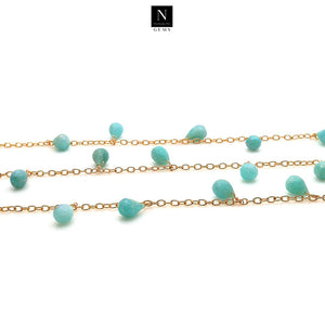 Amazonite 10x6mm Cluster Rosary Chain Faceted Gold Plated Dangle Rosary 5FT
