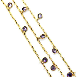 Amethyst 5mm Cluster Rosary Chain Faceted Gold Plated Bezel Dangle Rosary 5FT