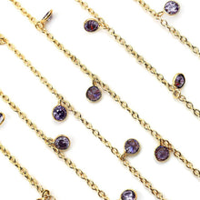 Load image into Gallery viewer, Amethyst 5mm Cluster Rosary Chain Faceted Gold Plated Bezel Dangle Rosary 5FT
