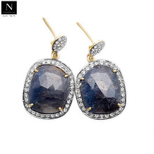 Load image into Gallery viewer, Gold Vermeil Over Sterling Silver Blue Sapphire With Cubic Zirconia Pave Diamond 36x19mm Dangle Drop Earring
