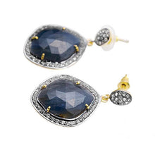 Load image into Gallery viewer, Gold Vermeil Over Sterling Silver Blue Sapphire With Cubic Zirconia Pave Diamond 38x22mm Dangle Drop Earring
