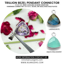 Load image into Gallery viewer, 10pc Set Trillion Birthstone Single Bail Silver Plated Bezel Link Gemstone Connectors 8mm
