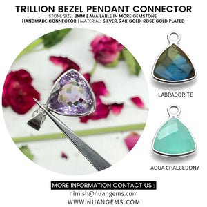 10pc Set Trillion Birthstone Single Bail Silver Plated Bezel Link Gemstone Connectors 8mm
