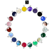 Load image into Gallery viewer, 10pc Set Round Single Birthstone Single Bail Silver Plated Bezel Link Gemstone Connectors 14mm
