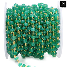 Load image into Gallery viewer, Green Onyx Faceted Large Beads 5-6mm Gold Plated Rosary Chain
