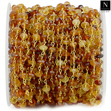 Load image into Gallery viewer, Hessonite Faceted Large Beads 5-6mm Gold Plated Rosary Chain
