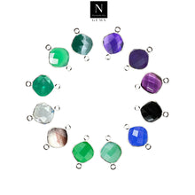 Load image into Gallery viewer, 10pc Set Cushion Birthstone Double Bail Silver Plated Bezel Link Gemstone Connectors 14mm
