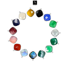 Load image into Gallery viewer, 10pc Set Cushion Birthstone Single Bail Silver Plated Bezel Link Gemstone Connectors 16mm
