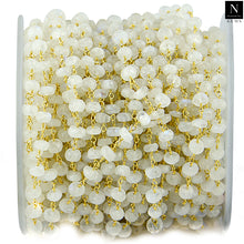 Load image into Gallery viewer, Rainbow Moonstone Faceted Large Beads 5-6mm Gold Plated Rosary Chain
