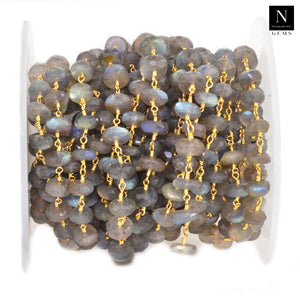 Labradorite Faceted Large Beads 5-6mm Gold Plated Rosary Chain