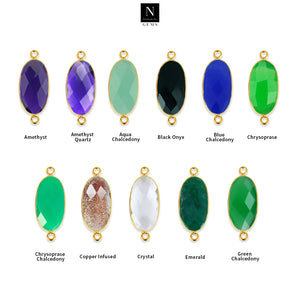 10pc Set Oval Birthstone Double Bail Gold Plated Bezel Link Gemstone Connectors 10x20mm