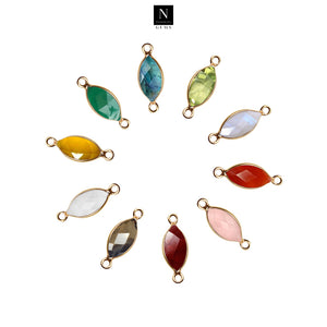 10pc Set Marquise Birthstone Double Bail Gold Plated Bezel Link Gemstone Connectors 10x20mm
