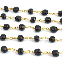 Load image into Gallery viewer, Black Spinel Faceted Large Beads 5-6mm Gold Plated Rosary Chain
