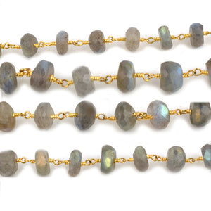 Labradorite Faceted Large Beads 5-6mm Gold Plated Rosary Chain