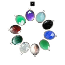 Load image into Gallery viewer, 10pc Set Oval Birthstone Single Bail Silver Plated Bezel Link Gemstone Connectors 10x12mm
