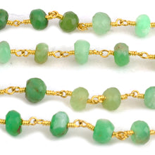 Load image into Gallery viewer, Chrysoprase Faceted Large Beads 5-6mm Gold Plated Rosary Chain
