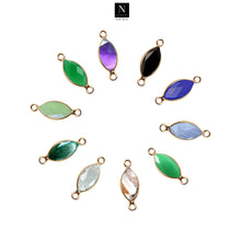 Load image into Gallery viewer, 10pc Set Marquise Shape Birthstone Double Bail Gold Plated Bezel Link Gemstone Connectors 8X16mm
