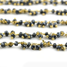 Load image into Gallery viewer, Black Pyrite Cluster Rosary Chain 2.5-3mm Faceted Gold Plated Dangle Rosary 5FT
