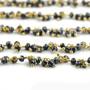 Black Pyrite Cluster Rosary Chain 2.5-3mm Faceted Gold Plated Dangle Rosary 5FT